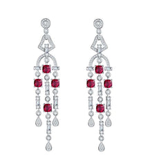 Tassels Lab-Created Ruby Silver Drop Earrings