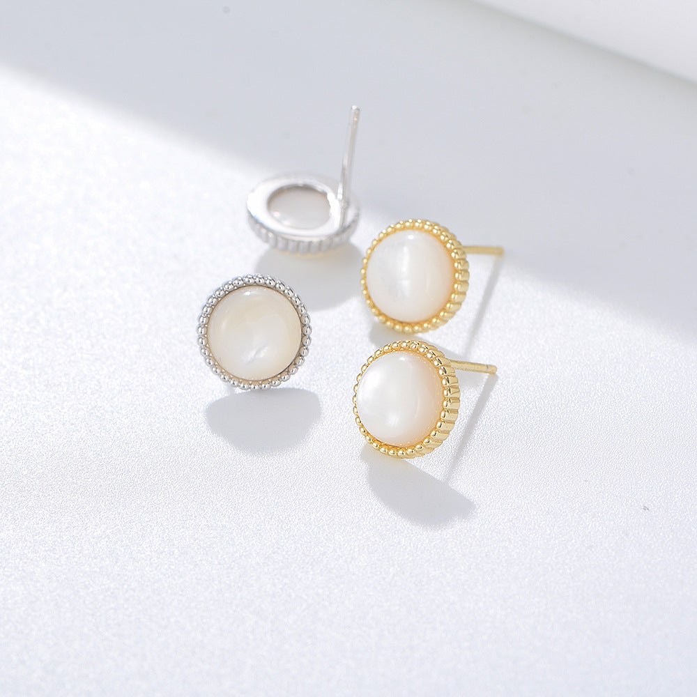 Vintage Round Mother of Pearl Silver Studs Earrings for Women