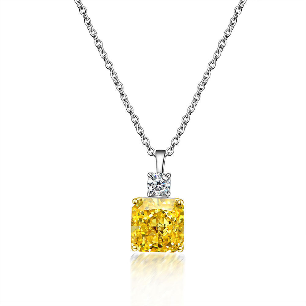 Square Yellow Zircon Silver Necklace