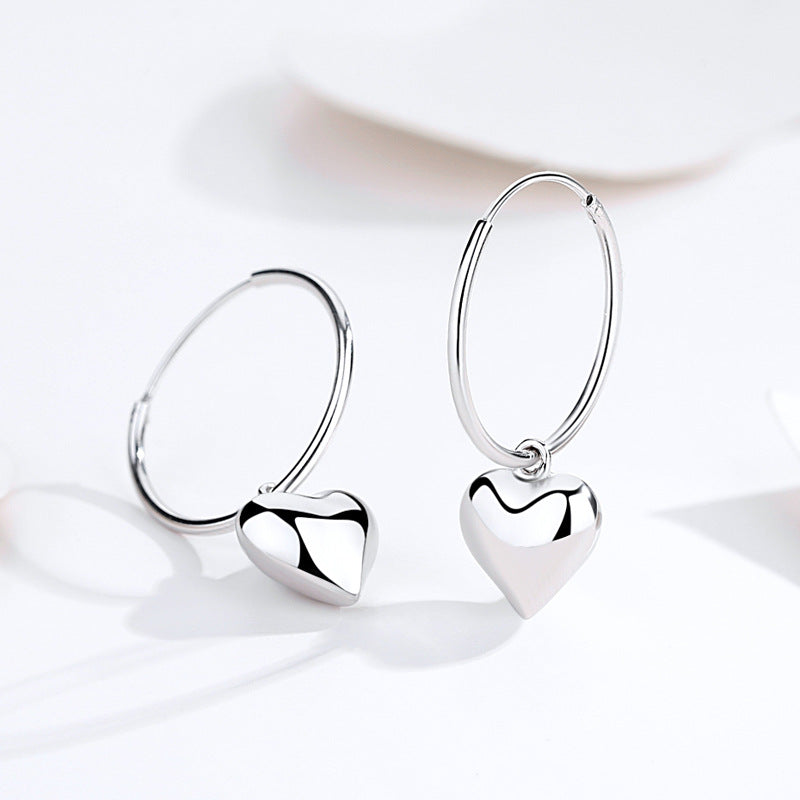 Heart Pendant Silver Hoop Earrings for Women