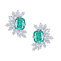 Green Zircon 9*11mm Rectangle Ice Cut Half Annular Petals Silver Studs Earrings for Women