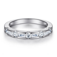 Beading Baguette Cut and Round Zircon Silver Ring for Women