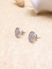 Hollow Disc Zircon Silver Stud Earrings