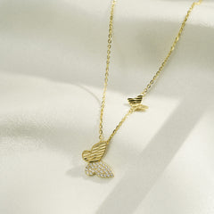 (Two Colours) White Zircon Double Butterflies Pendants Silver Collarbone Necklace for Women