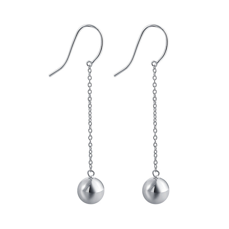 Round Bead Silver Drop Earrings for Women