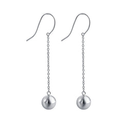 Round Bead Silver Drop Earrings for Women