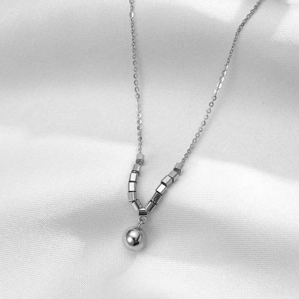 (Two Colours) Mini Rectangles with Little Ball Pendants 925 Silver Collarbone Necklace for Women