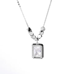 (Two Colours) White Zircon Rectangle Pendants Collarbone Necklace for Women