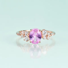 Oval Shape Barbie Pink Corundum Silver Ring