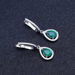 Natural Green Agate Fashion Soleste Halo Pear Shape Sterling Silver Drop Earrings for Women