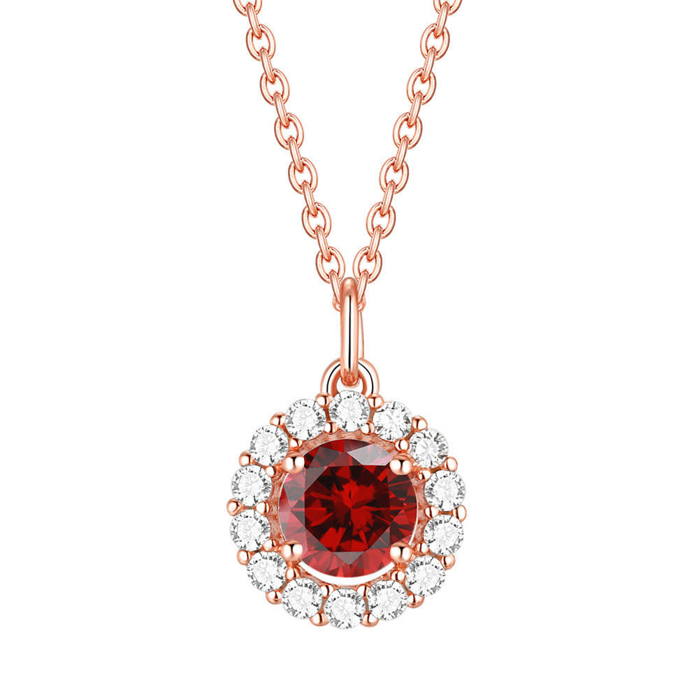 Soleste Halo with Round Zircon Pendant Silver Necklace for Women