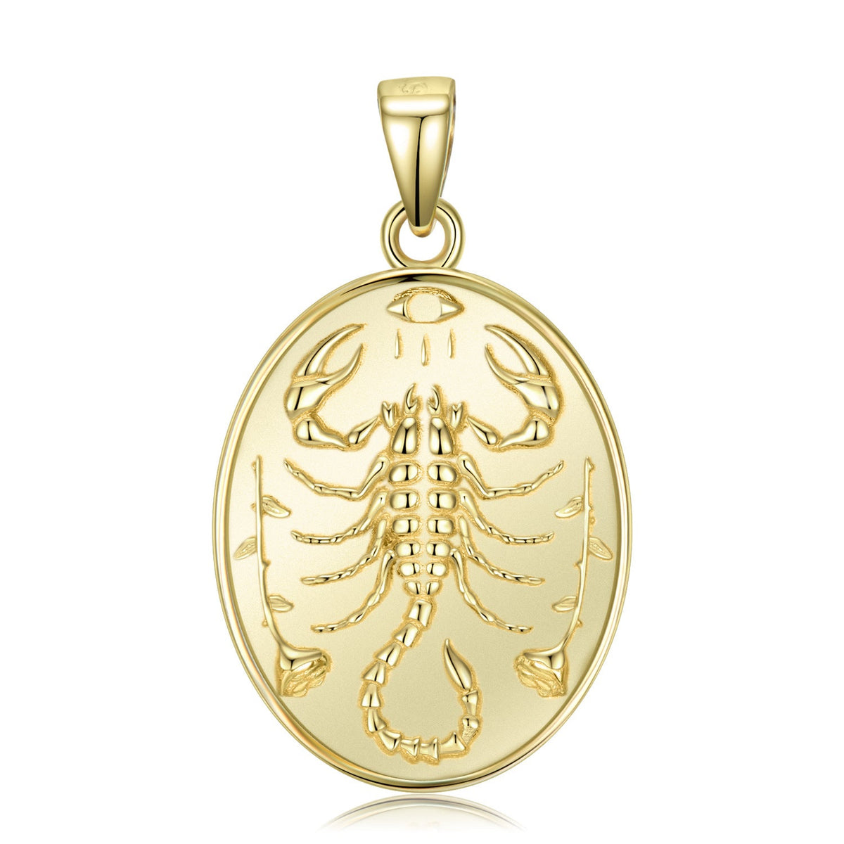 Golden Scorpion Relief Oval Pendant Silver Necklace