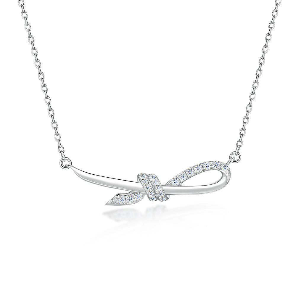 Zircon Cord Knot Pendant Silver Necklace for Women