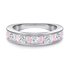 Heart-shaped Zircon with Rectangle Pink Zircon Silver Ring Set for Women