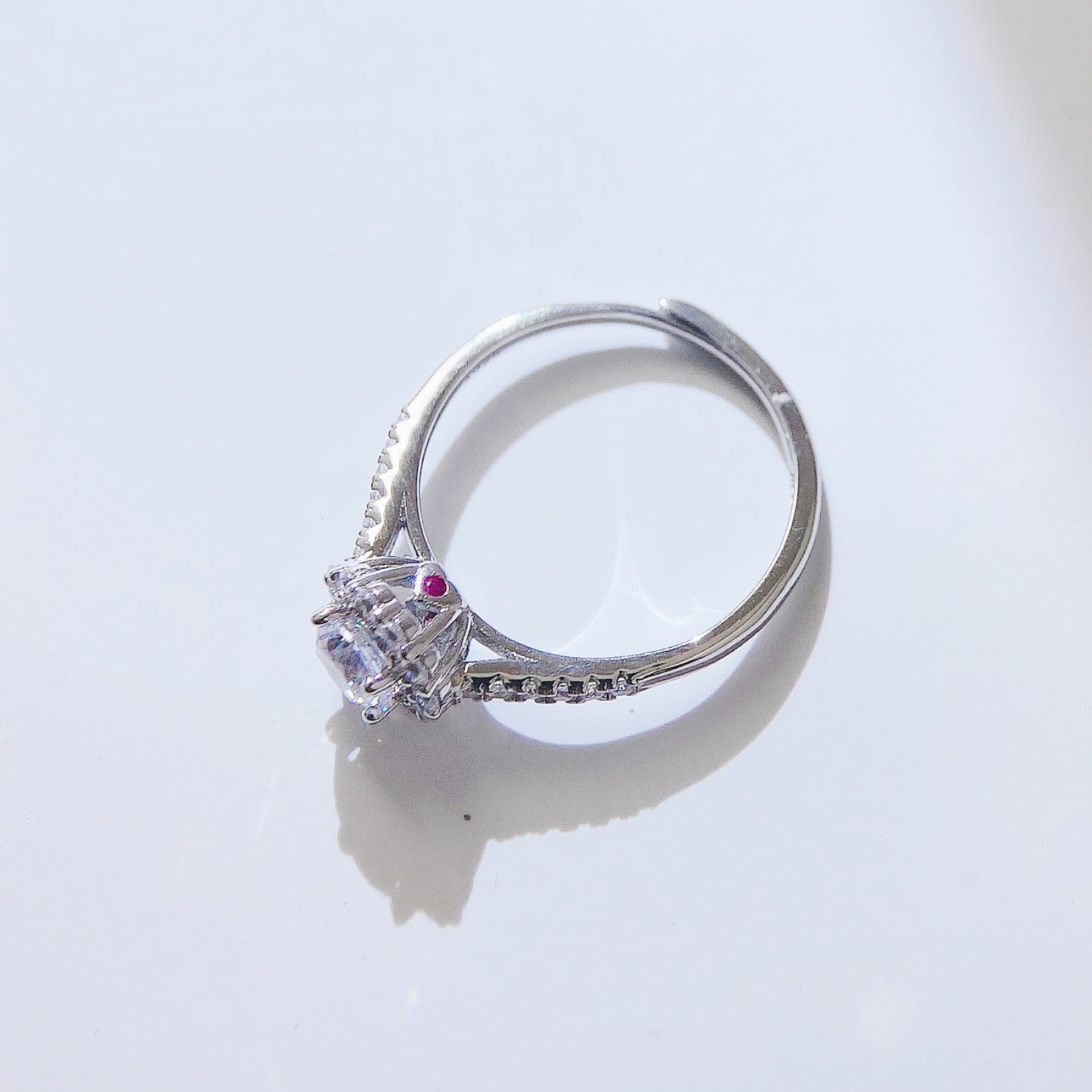 Round Zircon Flower Soleste Halo Cathedral Silver Ring