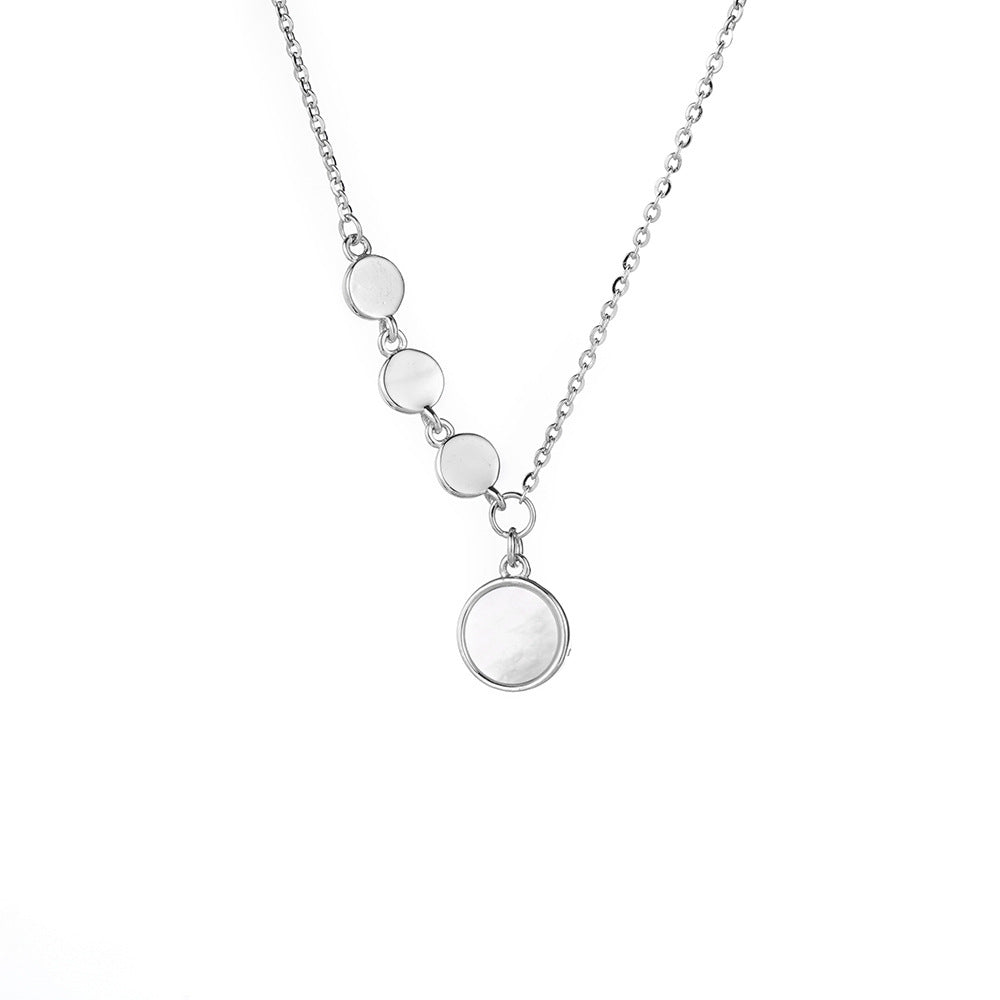 (Two Colours) White Mother of Pearl Circles Pendants Collarbone Necklace for Women