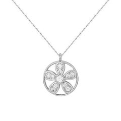 Zircon Five-leaves Grass Circle Pendant Silver Necklace for Women