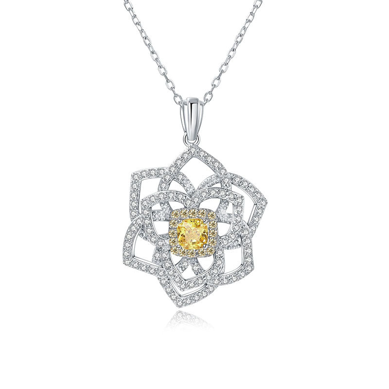 Square Yellow Zircon Rose Necklace