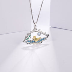 High-grade Design Lake of Eyes Enamel Natural Gemstone Little Duck Pendant Silver Necklace for Women