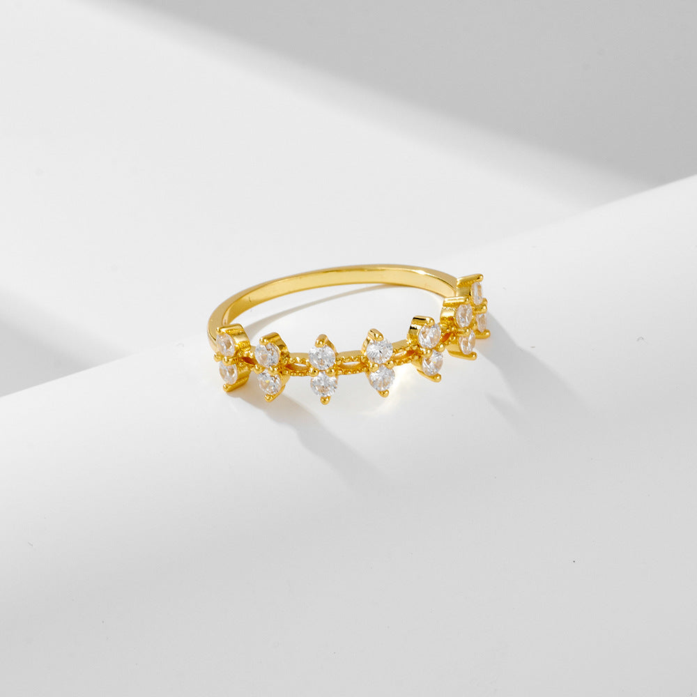 Round Zircon Leaf Silver Ring