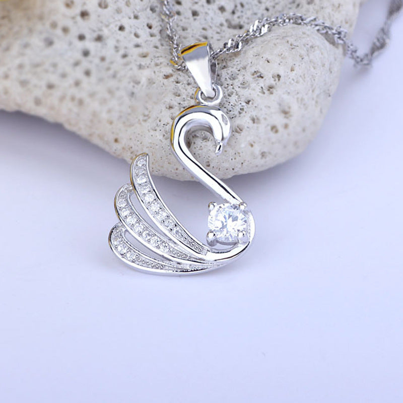 (Pendant Only) Zircon Hollow Cygnet Silver Pendant for Women