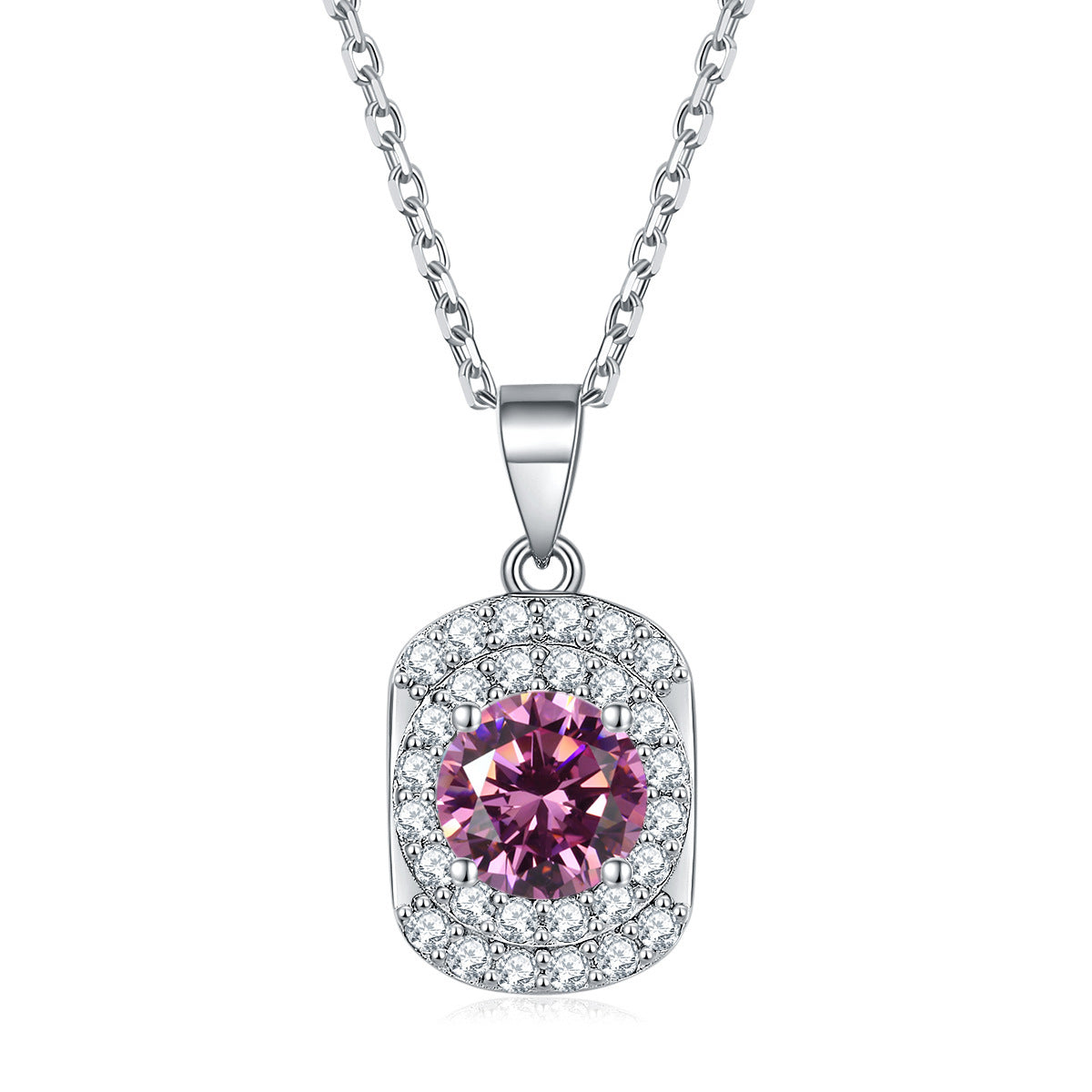 Arc Rectangle with Colourful Round Zircon Pendant Silver Necklace for Women