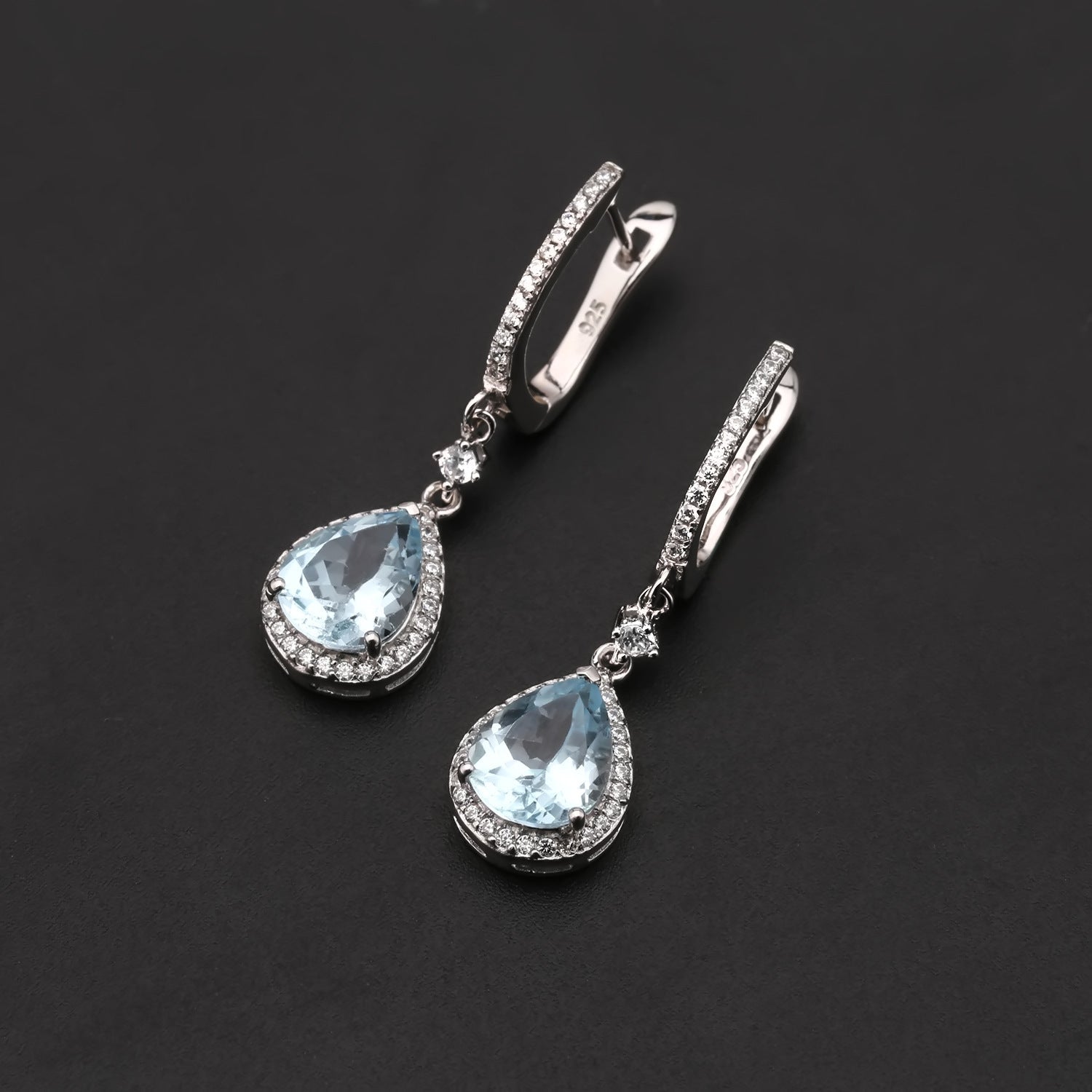 Natural Colourful Gemstone Soleste Halo Pear Drop Silver Drop Earrings for Women