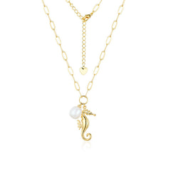 Seahorse with Pearl Silver Necklace for Women