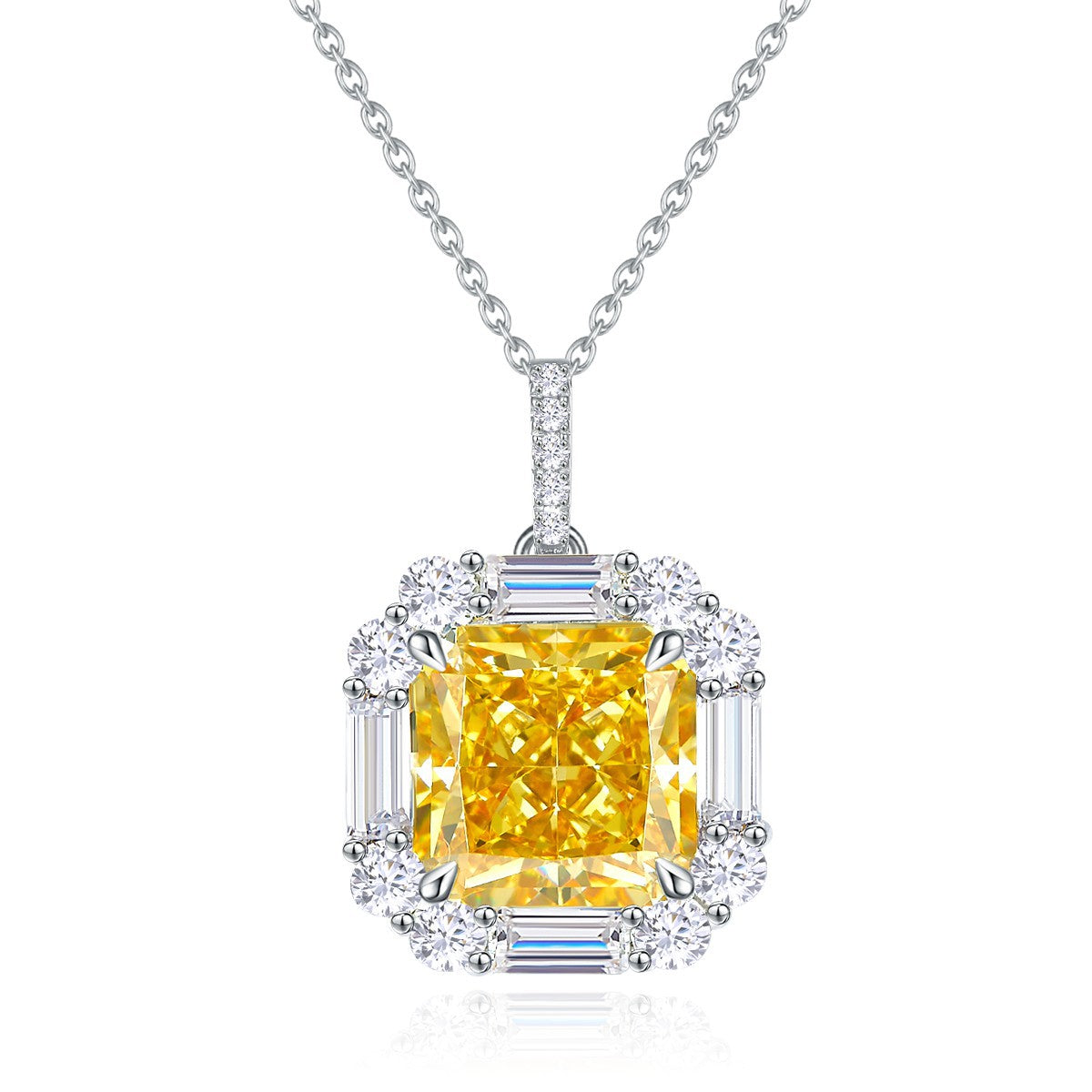 (Six Colours) Zircon 10*10mm Cushion Ice Cut Solitaire Pendants Necklace for Women