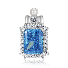 Soleste Halo Rectangle Blue Zircon Pendant Silver Necklace