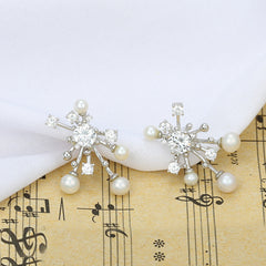 Natural Pearl Fireworks with Zircon Silver Studs Earrings for Women