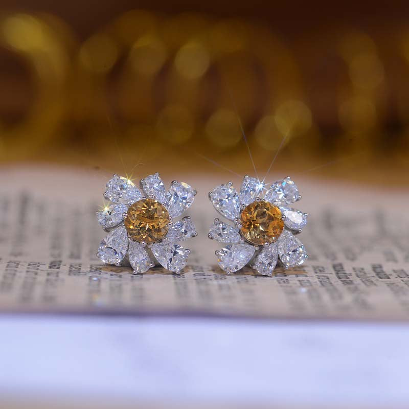 Annular Petals Round Natural Yellow Crystal Studs