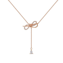 Bow with Pear Drop Zircon Tassel Necklace for Women