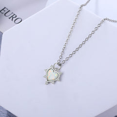 Heart Shape Opal with Small Zircon Sterling Silver Necklace