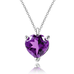 Solitaire Heart Shape Natural Gemstone Pendant Silver Necklace