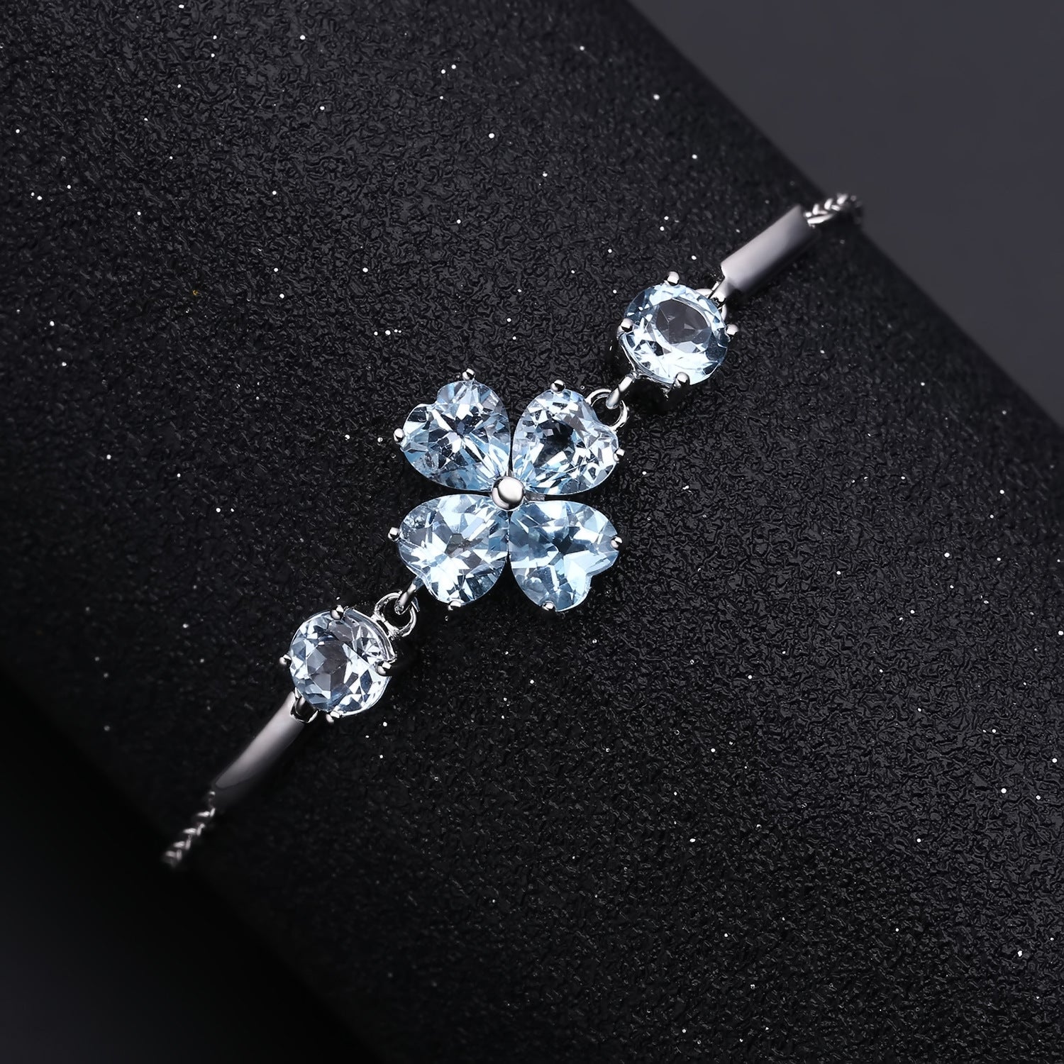 Luxury Topaz S925 Sterling Silver Four-leaf Clover Bracelet for Women