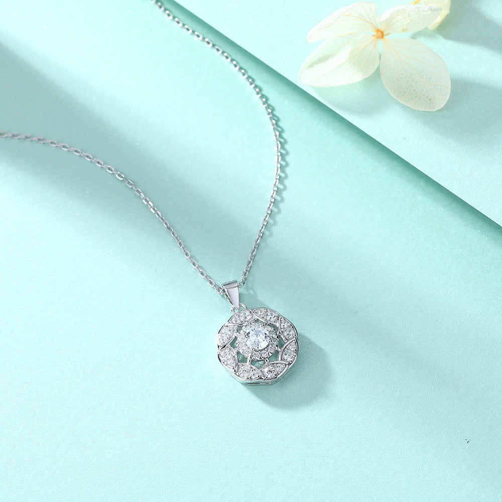 Petals Circle with Colourful Round Zircon Pendant Silver Necklace for Women