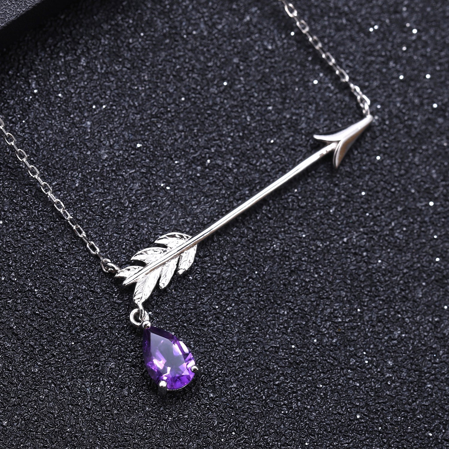 Unique Design with Natural Colourful Gemstone Bow and Arrow Pendant Silver Necklace for Women