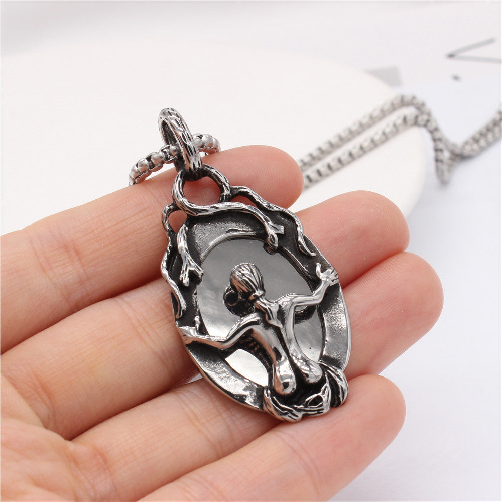 Halloween Beauty Skull Mirror Titanium Steel Pendant for Men