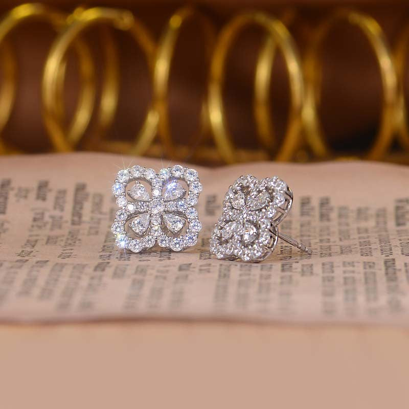 Pear Drop Zircon Clover Stud Earrings