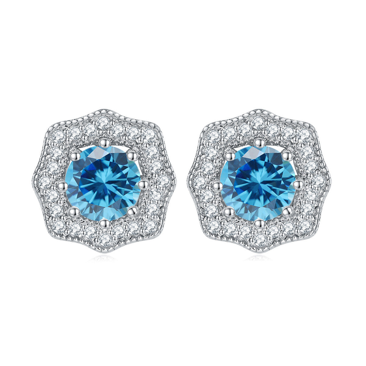 Sumptuous Round Zircon Soleste Halo Silver Studs Earrings for Women