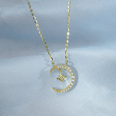(Two Colours) White Zircon Moon Star Pendants Collarbone Necklace for Women