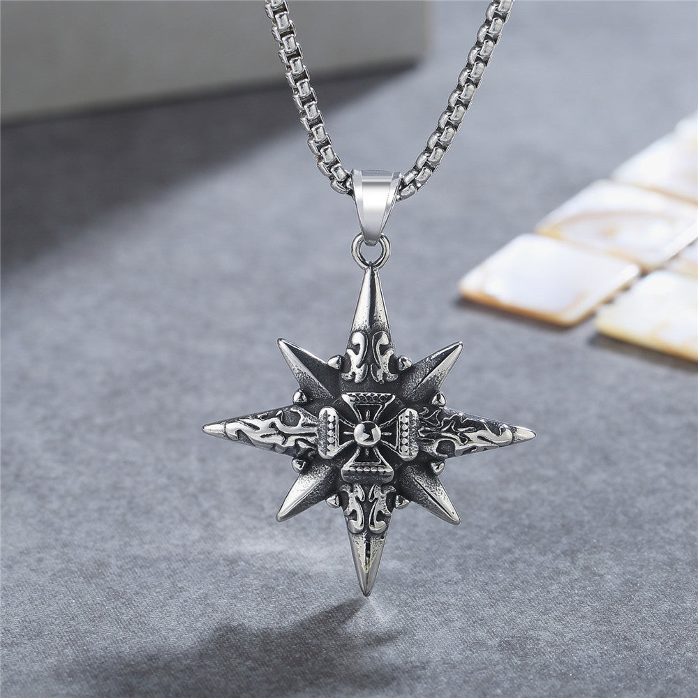 Octagonal Star Teutonic Cross Titanium Steel Pendant for Men