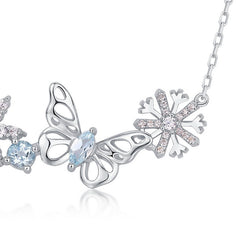 Hollow Butterfly Zircon Snowflake Sterling Silver Necklace