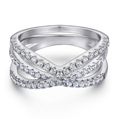 X-shape and V-shaped Zircon Half Eternity Silver Ring Set