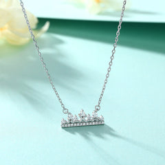 Zircon Princess Crown Pendant Silver Necklace for Women