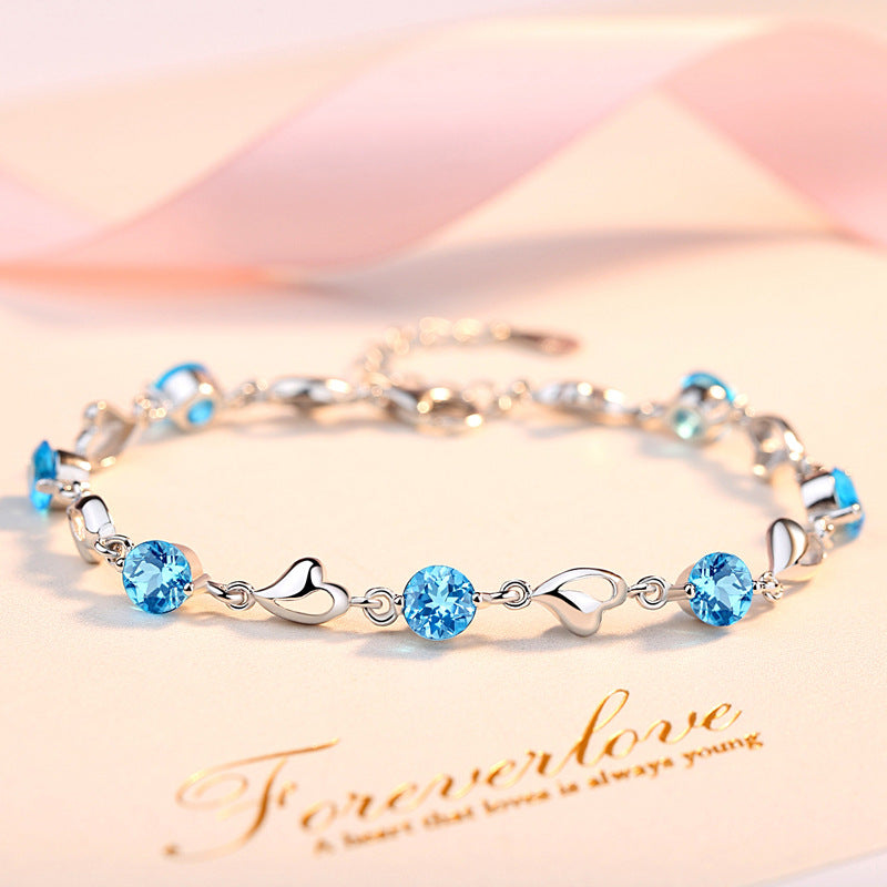 Heart with Round Zircon Silver Bracelet for Women