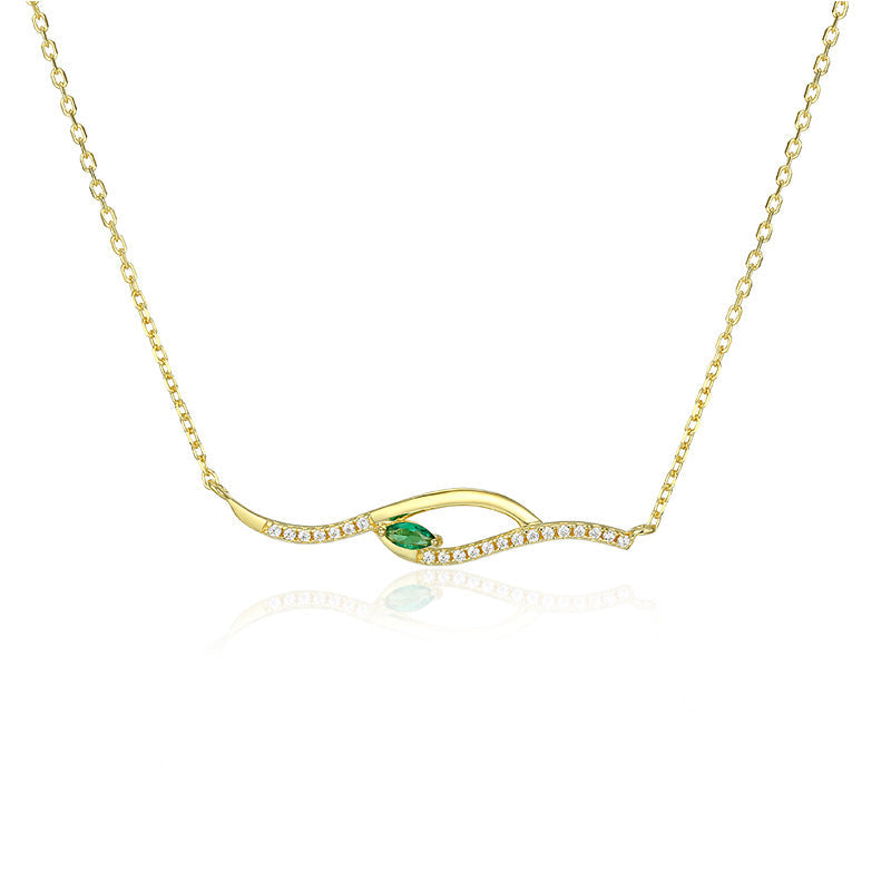 Geometric Wave with Green Marquise Zircon Silver Necklace for Women