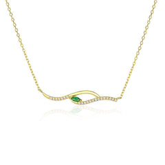 Geometric Wave with Green Marquise Zircon Silver Necklace for Women