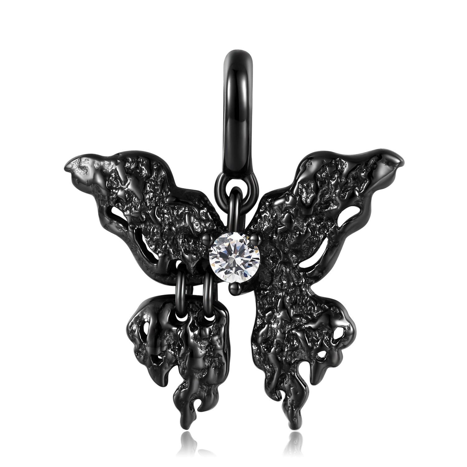 Black Melted Butterfly Pendant Zircon Silver Necklace